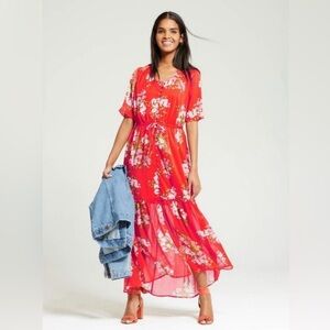Who What Wear Button Down Sheer Chiffon Maxi Dress
